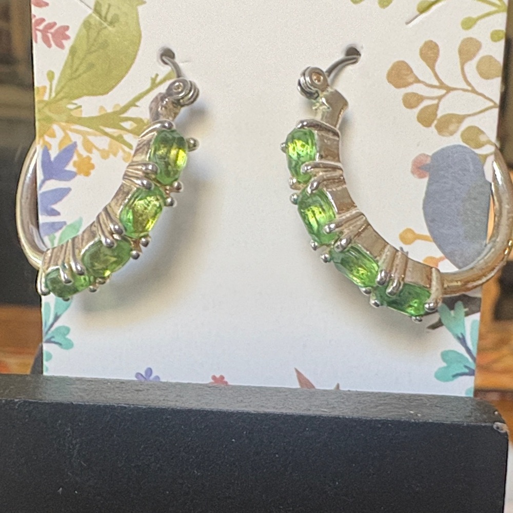 Avon Silver and Green Gemstone Earrings